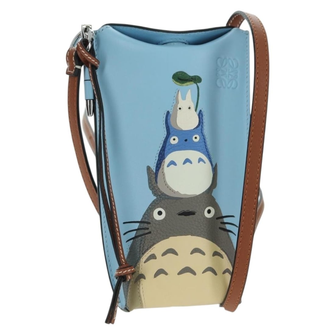 LOEWE Gate Pocket Shoulder Bag My Neighbor Totoro Light Blue Leather: LOEWE Gate Pocket Shoulder Bag My Neighbor Totoro Light Blue Leather This LOEWE x Ghibli My Neighbor Totoro Gate Pocket shoulder bag is crafted from leather in a light blue color. Made in Spain, it fe