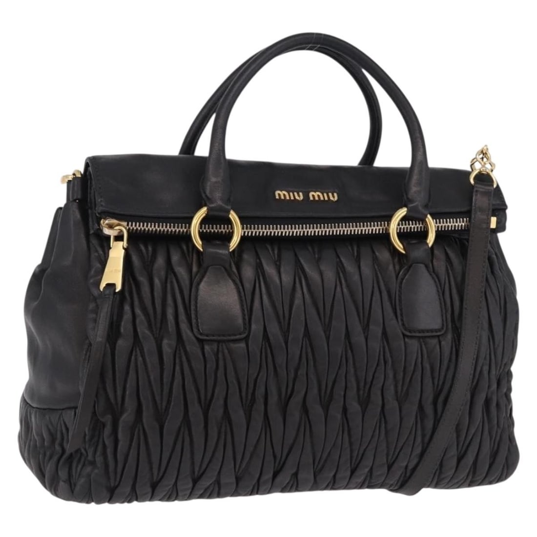 Miu Miu Matelasse Leather 2way Handbag Black with Shoulder Strap (1 of 18)