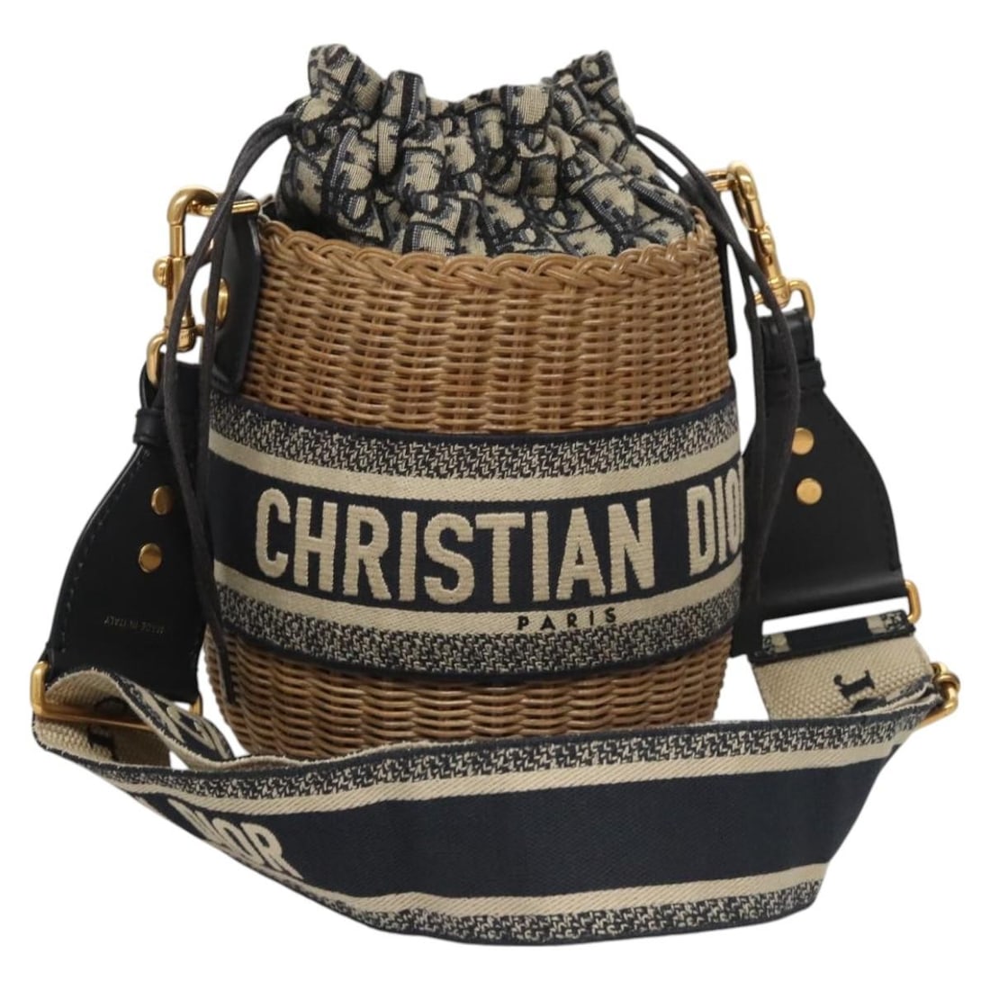 Christian Dior Oblique Wicker Shoulder Bag Navy Brown Gold Tone: Christian Dior Oblique Wicker Shoulder Bag Navy Brown Gold Tone Christian Dior Oblique shoulder bag in wood with a navy, brown, and gold colorway. This women's shoulder bag was made in Italy and comes