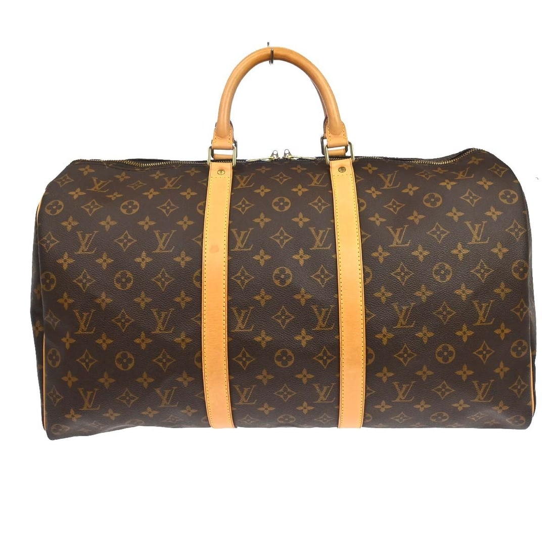 Louis Vuitton Keepall Travel Bag in Brown Monogram Canvas: Louis Vuitton Keepall Travel Bag in Brown Monogram Canvas Louis Vuitton Keepall in brown monogram canvas. This unisex travel bag is made in France and remains in good condition with visible wear from 