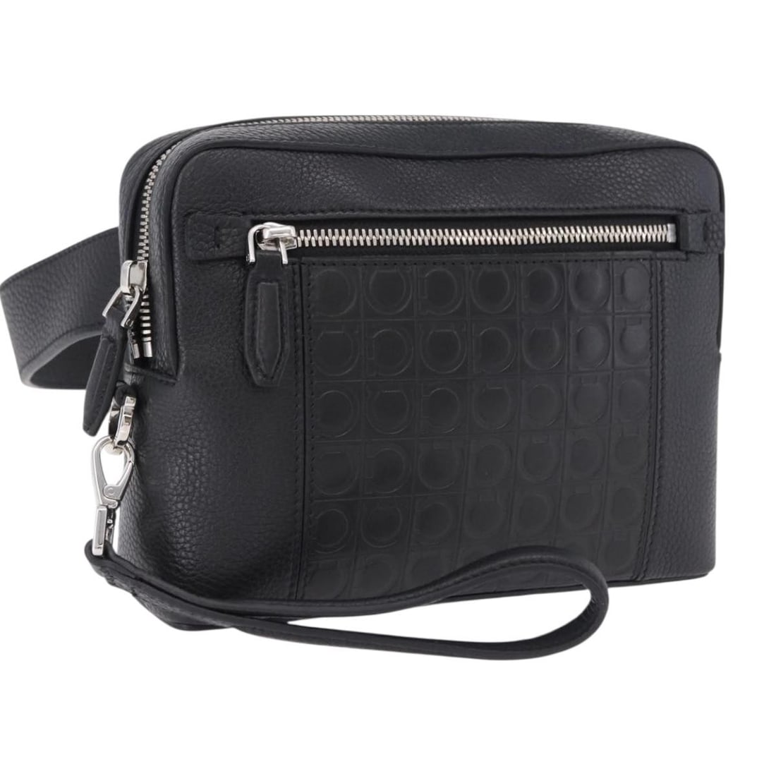 Salvatore Ferragamo Gancini leather waist bag black silver tone: Salvatore Ferragamo Gancini leather waist bag black silver tone Salvatore Ferragamo waist bag in black leather with silver-tone accents. Made in Italy, this women's bag features a compact silhouette a