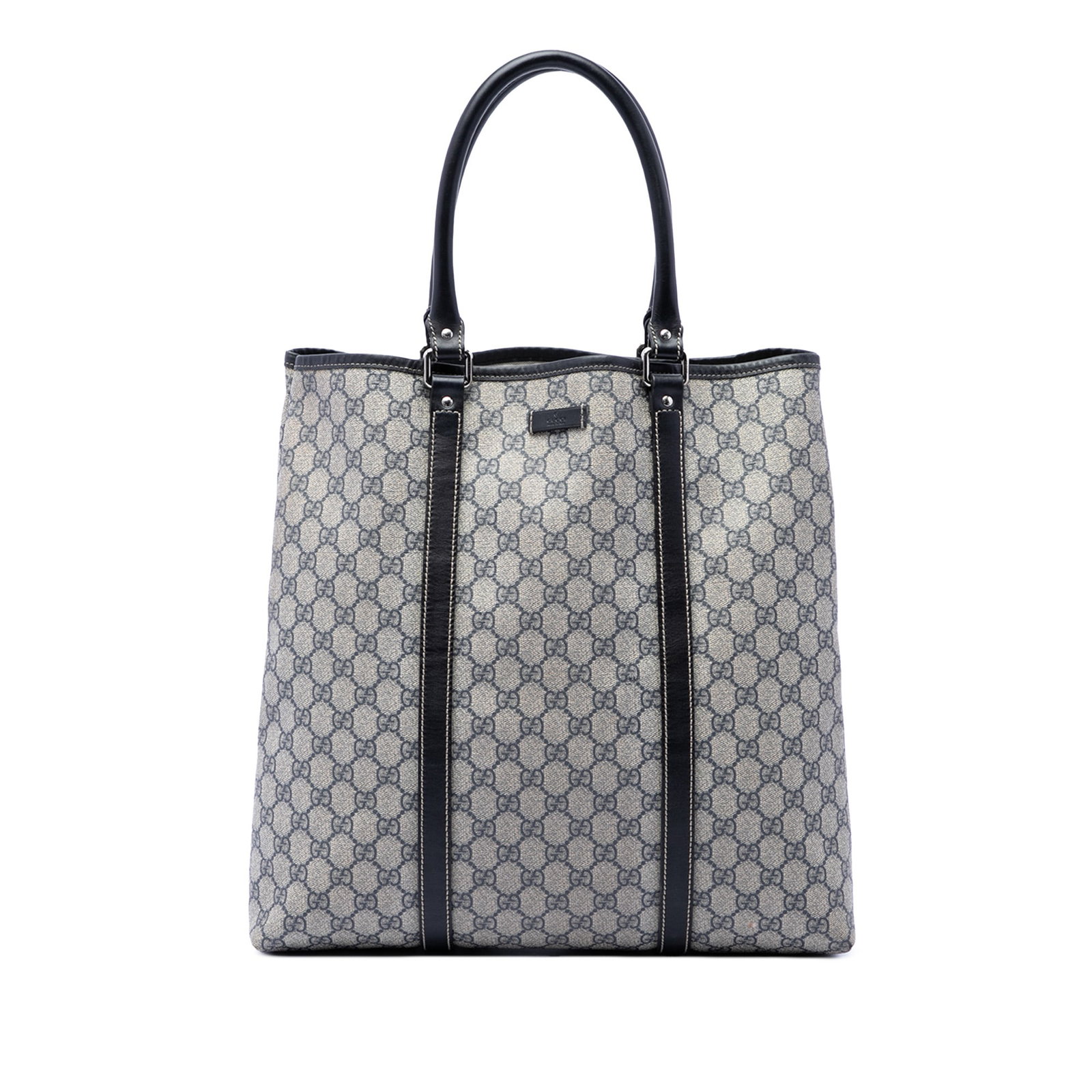 Gucci GG Supreme Joy Tote Bag Vertical Beige Coated Canvas: Gucci GG Supreme Joy Tote Bag Vertical Beige Coated Canvas Gucci GG Supreme Joy Vertical Tote in beige with a coated canvas body and leather trim. This tote features rolled leather handles, an open to