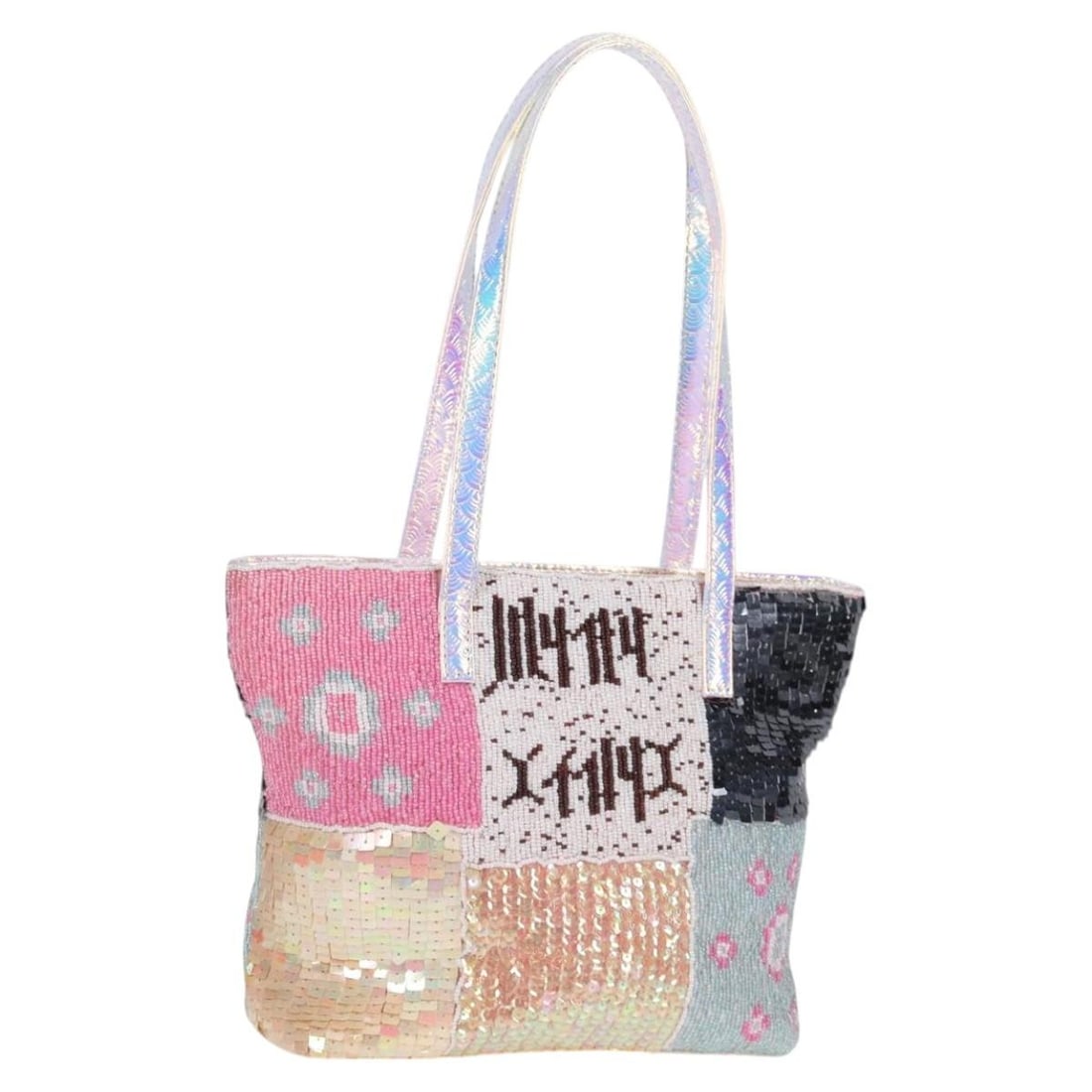 Fendi Beaded Tote Handbag Multicolor Silver Made in Italy: Fendi Beaded Tote Handbag Multicolor Silver Made in Italy Fendi tote bag with a multicolor and silver beaded exterior. Includes a dust bag. Condition is AB/very good, showing slight rubbing to the ext