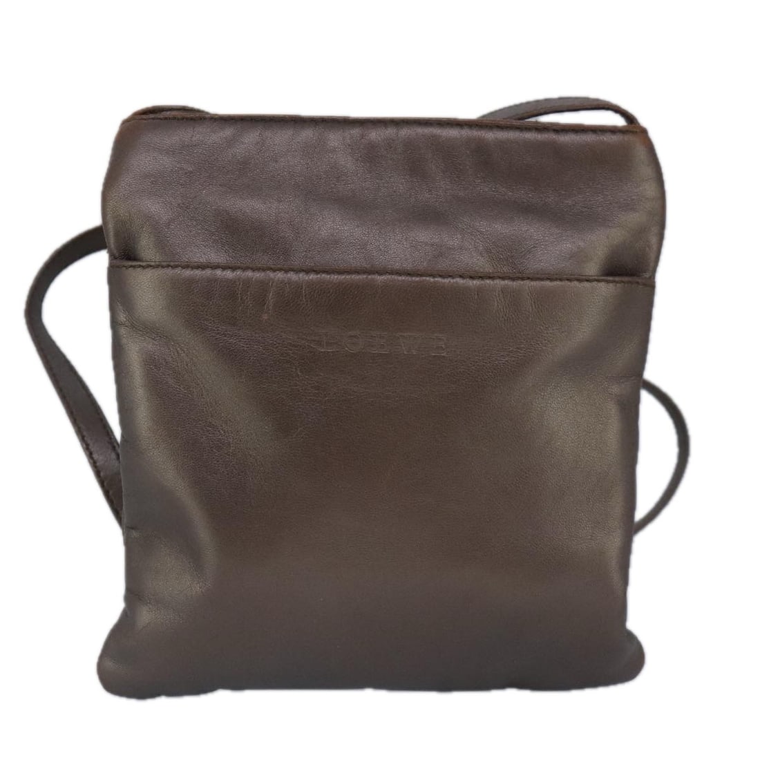 Loewe Vintage Brown Leather Unisex Shoulder Bag: Loewe Vintage Brown Leather Unisex Shoulder Bag Vintage Loewe leather item in brown with a unisex design. Made in Spain, this piece shows heavy prior use with wear consistent with age and use, includi
