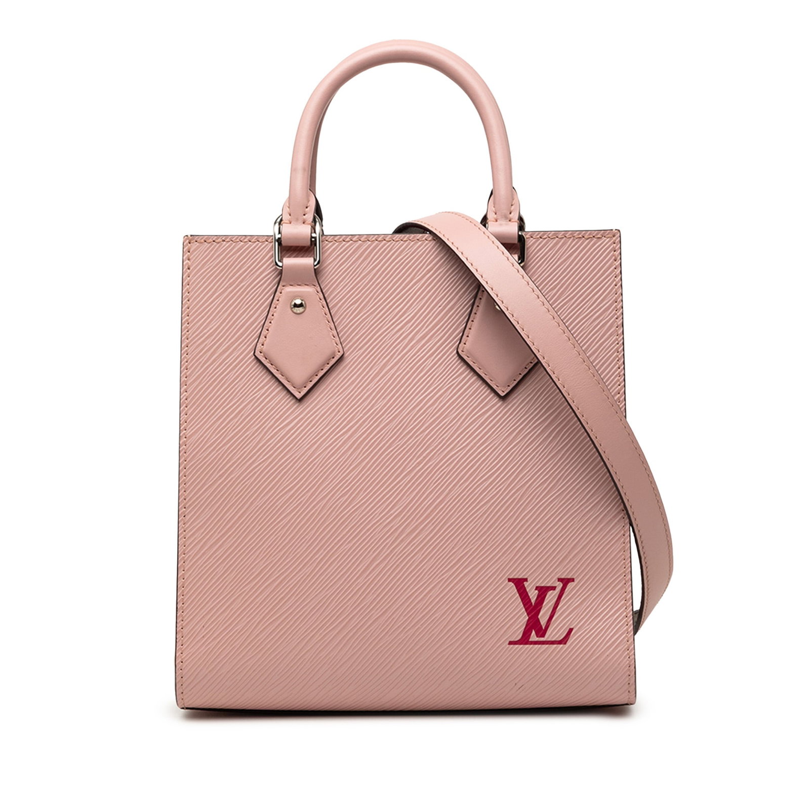 Louis Vuitton Sac Plat BB Pink Epi Leather Handbag: Louis Vuitton Sac Plat BB Pink Epi Leather Handbag Louis Vuitton Epi Sac Plat BB tote bag in pink epi leather with rolled leather handles, a detachable and adjustable flat shoulder strap, an open top,