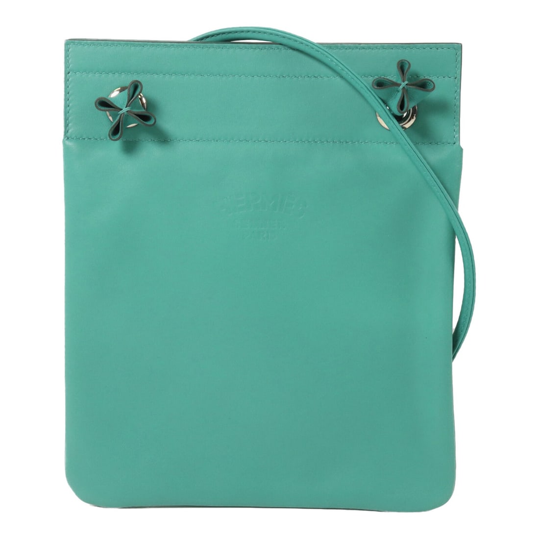 Hermes Aline Mini Shoulder Bag Menthe Vaux Swift Leather PHW: Hermes Aline Mini Shoulder Bag Menthe Vaux Swift Leather PHW Hermes Aline Mini shoulder bag in Menthe Vaux Swift leather and calfskin with palladium-tone hardware. This unisex shoulder bag is made in 