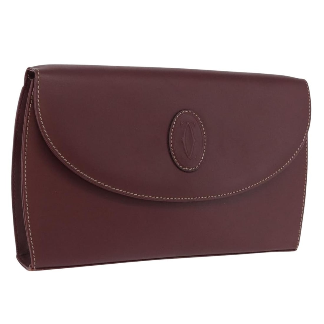 Cartier Must de Cartier Burgundy Leather Clutch Bag: Cartier Must de Cartier Burgundy Leather Clutch Bag Must de Cartier clutch in burgundy leather with a structured silhouette and interior storage. This women's bag is made in Spain and is presented in 