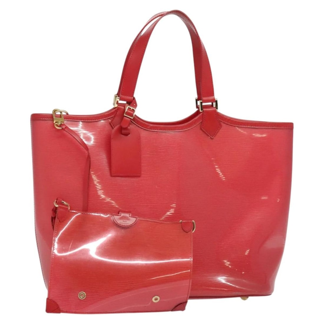 Louis Vuitton M92150 Epi Plage Lagoon Bay red vinyl tote bag: Louis Vuitton M92150 Epi Plage Lagoon Bay red vinyl tote bag Louis Vuitton Epi Plage Lagoon Bay tote bag in red vinyl with a spacious open design. Includes a name tag and pouch. Condition is B with re