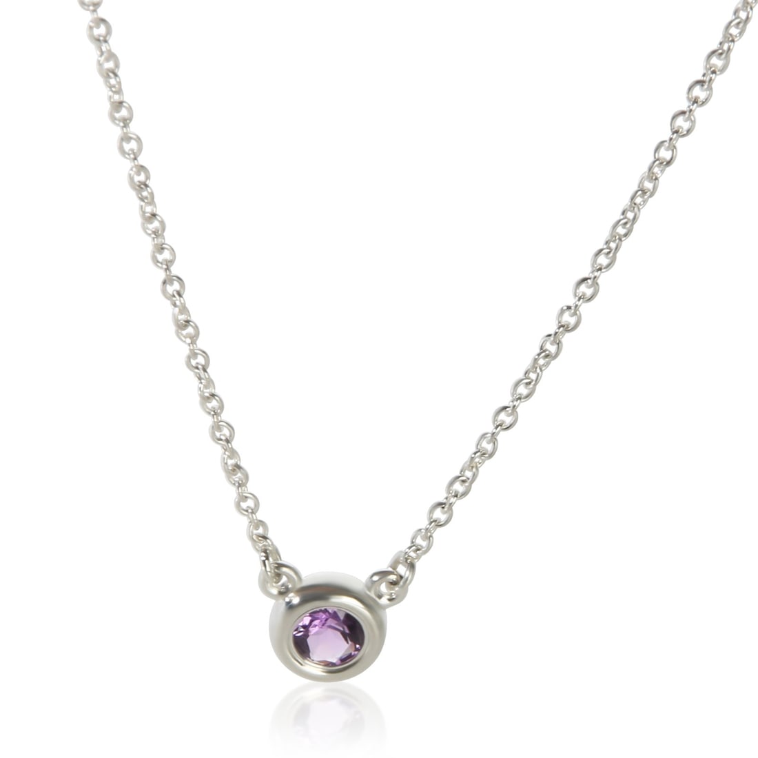 Tiffany Co Elsa Peretti Color By The Yard Amethyst Silver Pendant: Tiffany Co Elsa Peretti Color By The Yard Amethyst Silver Pendant Pre-owned Tiffany & Co. Elsa Peretti Color By The Yard pendant featuring a round amethyst set in sterling silver. This unisex pendant 
