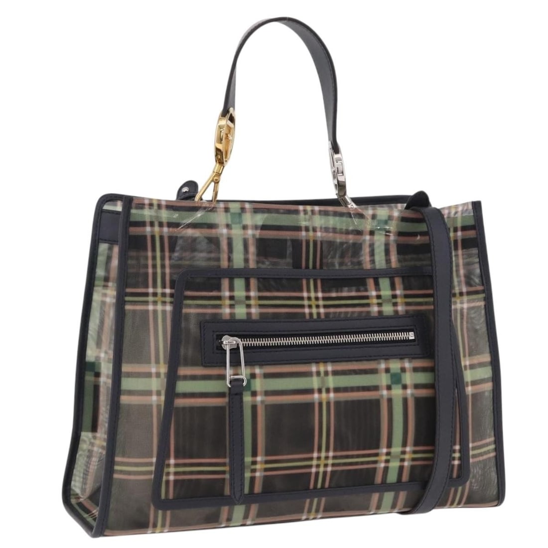 Fendi 2way Nylon Hand Bag Navy Silver Gold with Strap: Fendi 2way Nylon Hand Bag Navy Silver Gold with Strap FENDI women's 2-way handbag in navy nylon with silver and gold-tone coloring. Made in Italy, this bag includes a dust bag and shoulder strap. It i