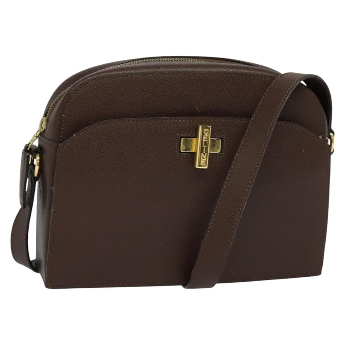Celine Vintage Turnlock Brown Leather Shoulder Bag: Celine Vintage Turnlock Brown Leather Shoulder Bag Vintage Celine Turnlock bag in brown leather. This women's bag is made in Italy and remains in good condition with visible wear consistent with use. 