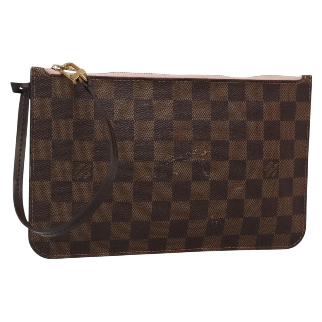 Louis Vuitton Neverfull MM Pouch Damier Ebene Canvas France: Louis Vuitton Neverfull MM Pouch Damier Ebene Canvas France Authentic Louis Vuitton Neverfull MM pouch in Damier Ebene canvas. This women's pouch was made in France and shows reasonable wear and tear 