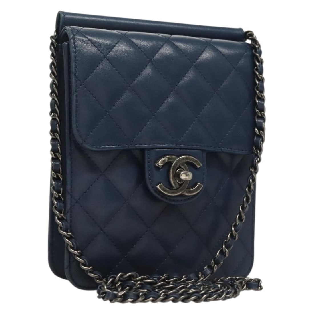 CHANEL CC Blue Lambskin Shoulder Bag Chain Strap: CHANEL CC Blue Lambskin Shoulder Bag Chain Strap Compact Chanel chain shoulder bag in blue lamb skin with the signature CC design. Made in Italy, this women's shoulder bag includes only the item shown