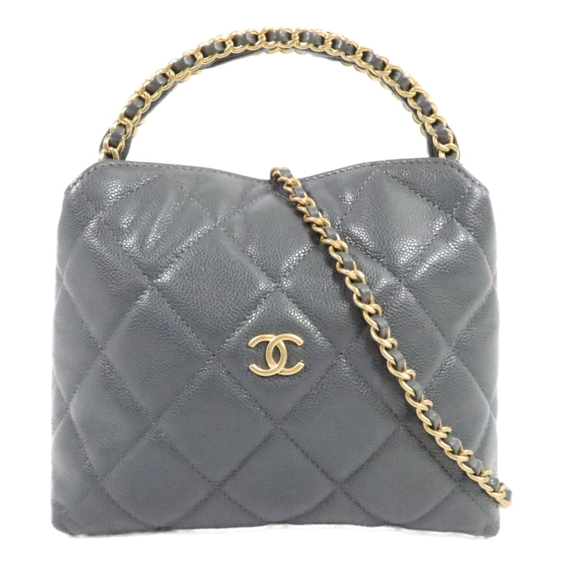 CHANEL 24A Gray Calfskin Hobo 2 Way Shoulder Bag with Chain Strap: CHANEL 24A Gray Calfskin Hobo 2 Way Shoulder Bag with Chain Strap CHANEL 24A hobo bag in gray calfskin leather with a 2-way chain shoulder design. This women's bag features a magnetic pocket and one o
