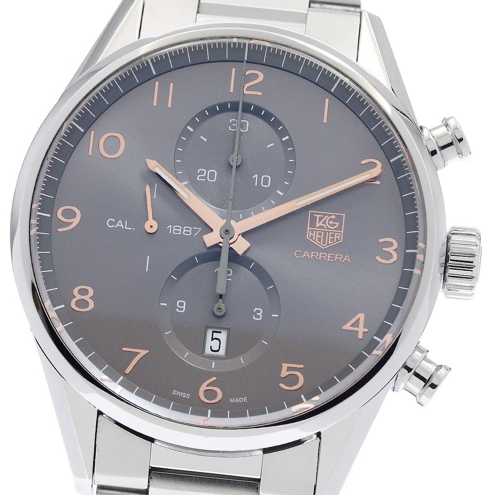 TAG Heuer Carrera CAR2013-0 mens automatic chronograph watch: TAG Heuer Carrera CAR2013-0 mens automatic chronograph watch Pre-owned TAG Heuer Carrera chronograph wristwatch with automatic Caliber 1887 movement. This men's watch features a gray dial with date, c