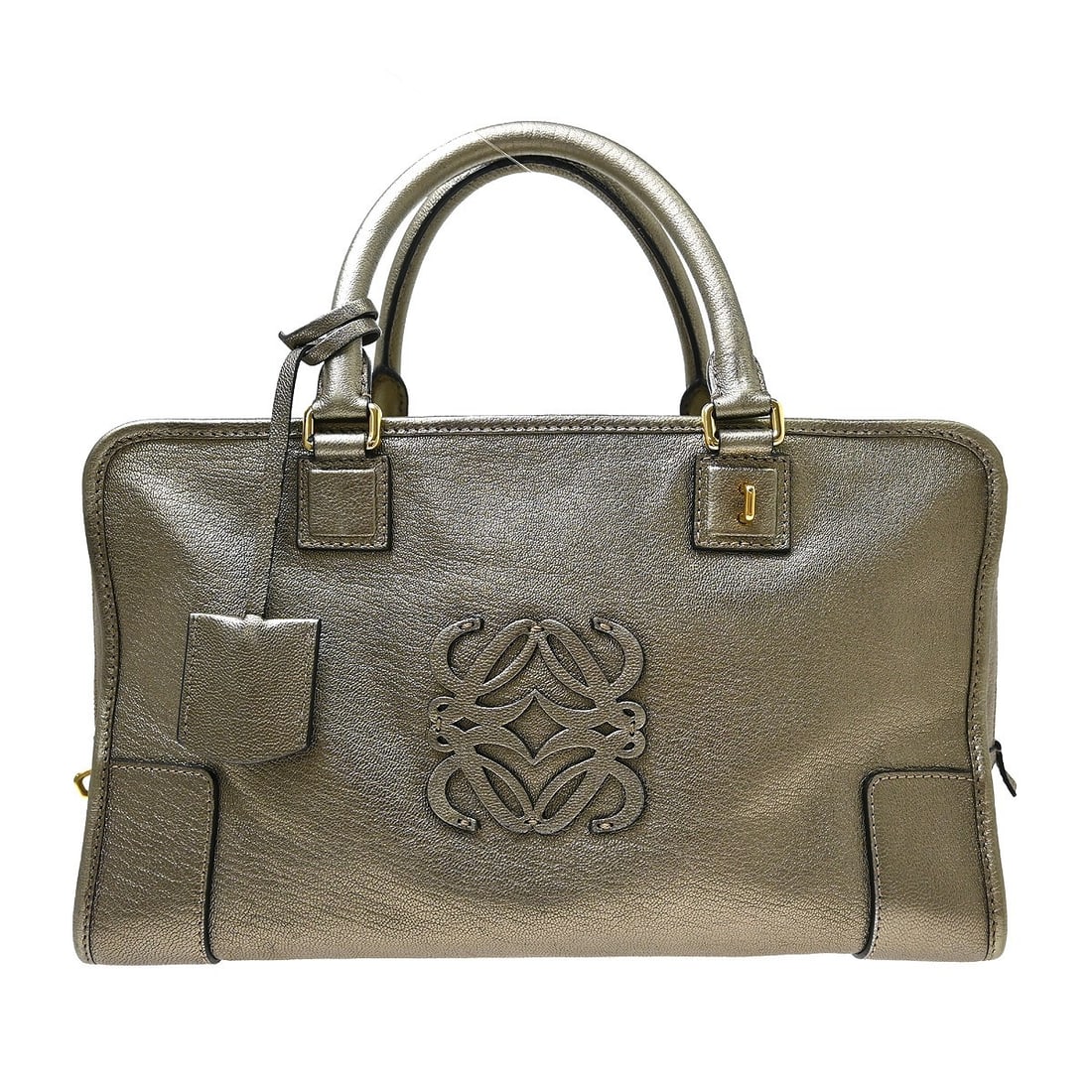 Loewe Amazona 36 Large Gold Leather Top Handle Bag: Loewe Amazona 36 Large Gold Leather Top Handle Bag Loewe Amazona 36 top handle handbag in gold leather, made in Spain. It features a zip closure, double handles with a 4 in handle drop, inner pockets,