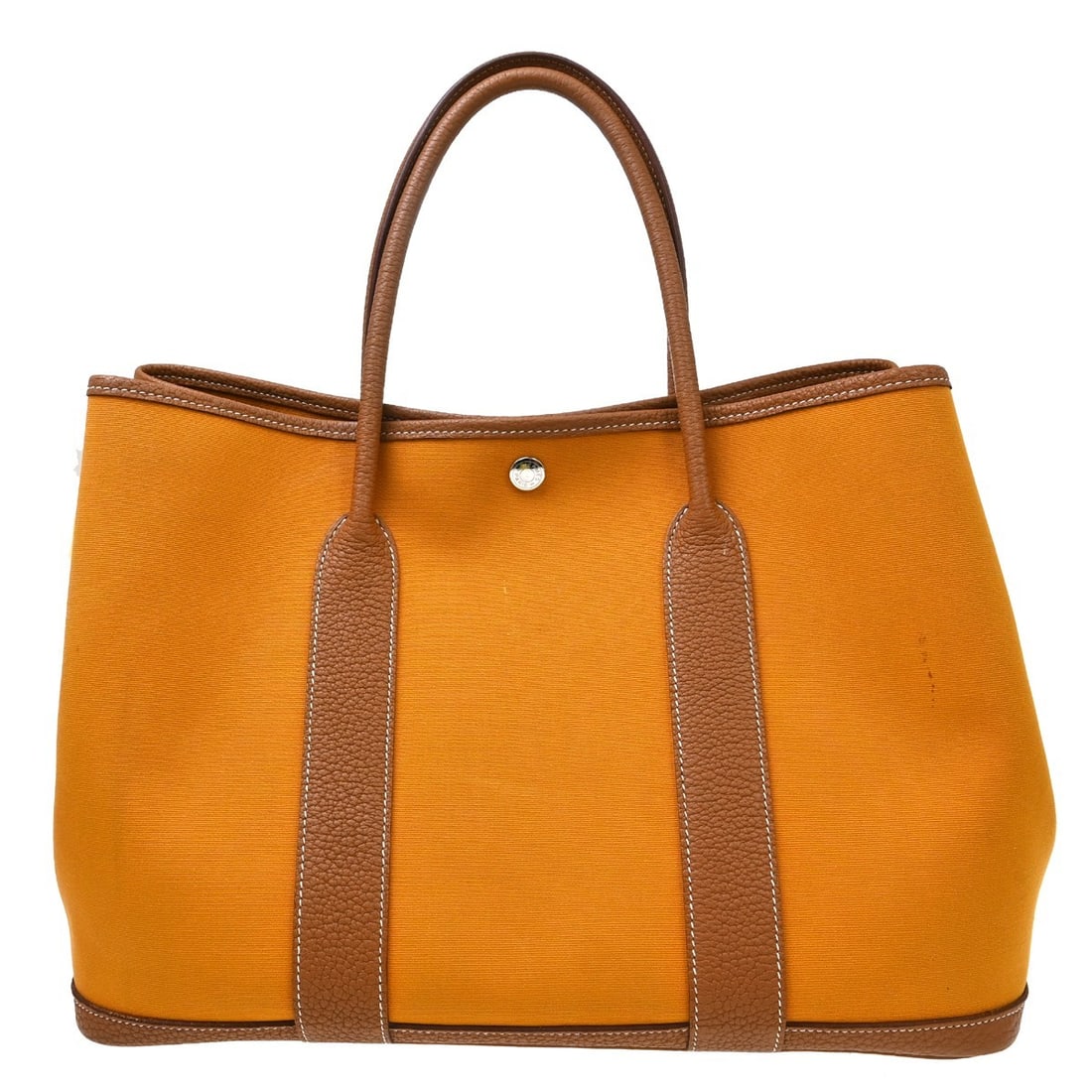 Hermes Garden Party 36 PM Saffron Toile Officier Negonda Tote: Hermes Garden Party 36 PM Saffron Toile Officier Negonda Tote Hermes Garden Party 36 PM tote bag in saffron Toile Officier and Negonda leather. This large women's tote features double handles, silver-