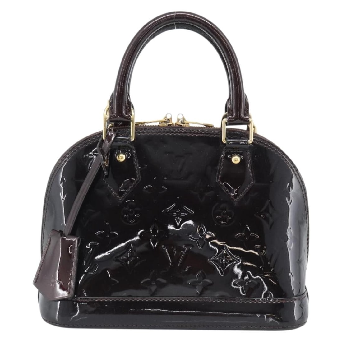 Louis Vuitton Alma brown patent leather handbag: Louis Vuitton Alma brown patent leather handbag Louis Vuitton Alma handbag in patent leather, presented in brown and designed for women. It is made in France and measures 11.5 cm x 17.5 cm x 23.5 cm. 