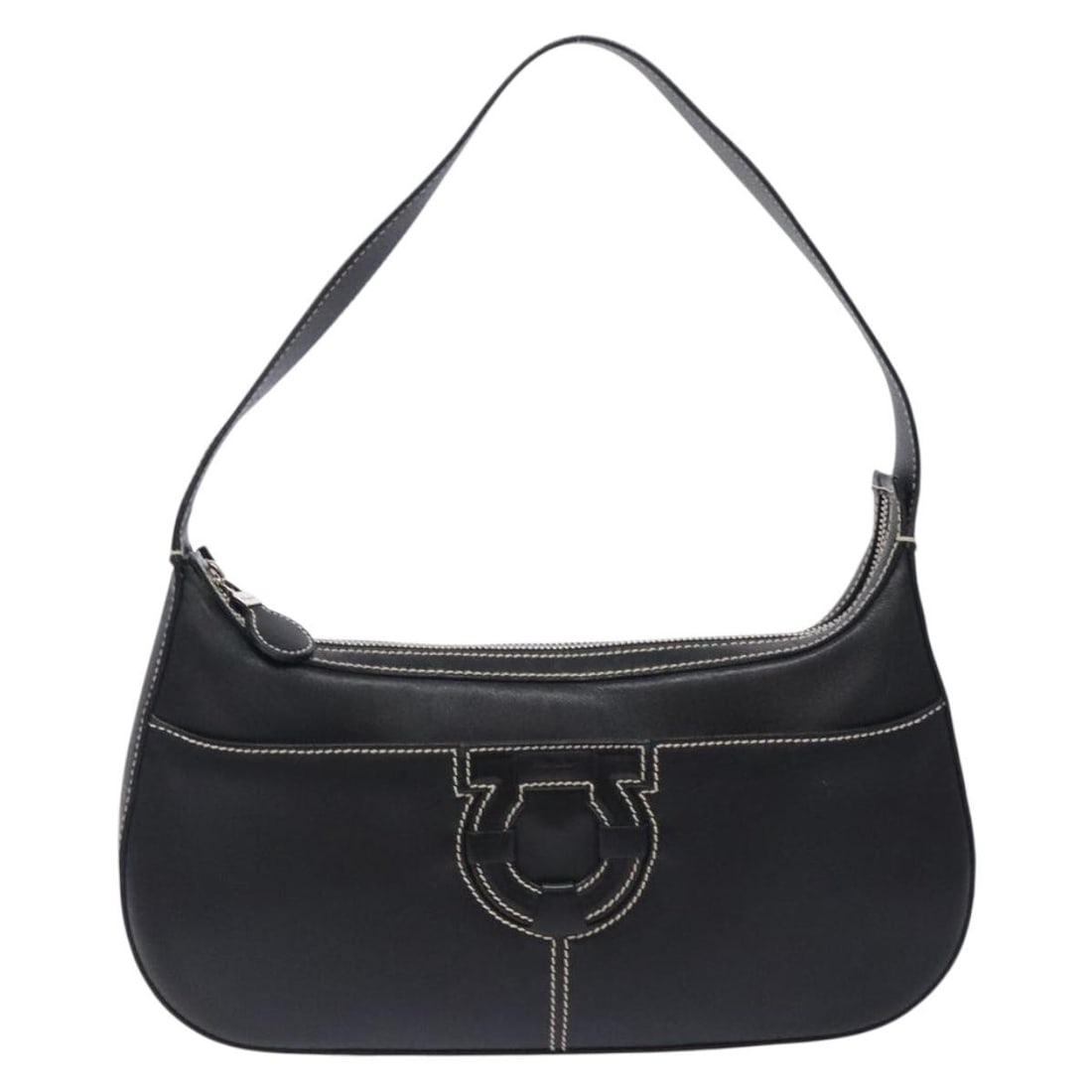 Black Leather Shoulder Bag Salvatore Ferragamo Gancini (1 of 18)
