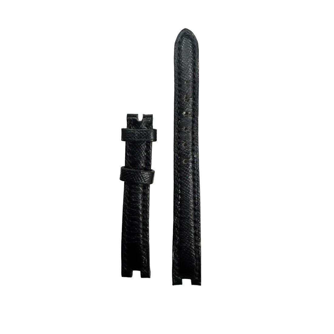 Bvlgari Black Leather Two Piece Watch Strap 11 mm Women: Bvlgari Black Leather Two Piece Watch Strap 11 mm Women This Bvlgari ladies' watch band is crafted from black leather and designed for a two-piece strap configuration. It is compatible with Bvlgari wr