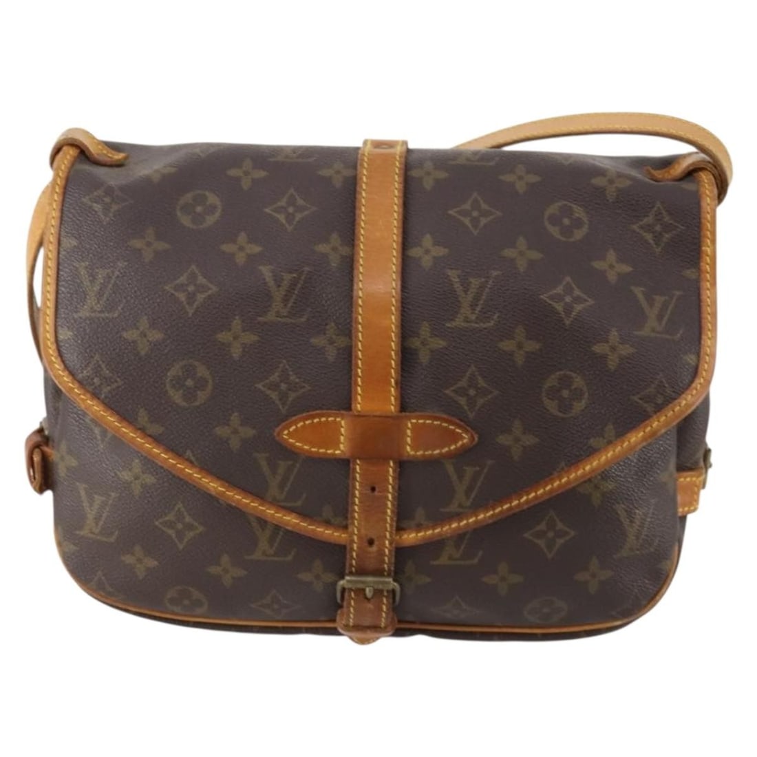 Louis Vuitton Saumur shoulder bag in brown monogram canvas: Louis Vuitton Saumur shoulder bag in brown monogram canvas This Louis Vuitton Saumur Handbag features the iconic Monogram Canvas in brown and is designed for unisex use. Made in France, the bag shows 