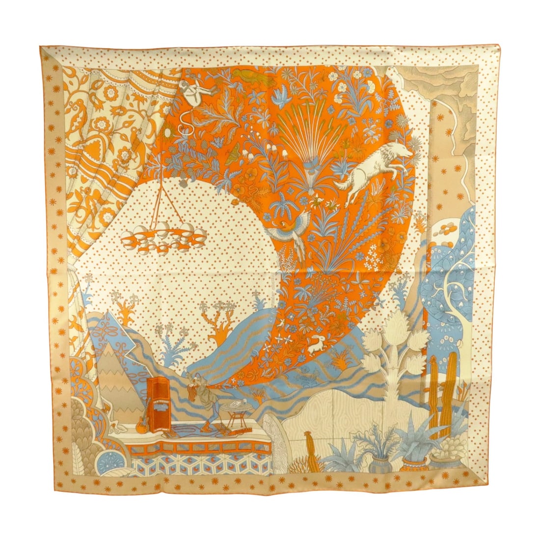 Hermes Silk Scarf 90x90cm Orange Beige Blue Multicolor (1 of 10)