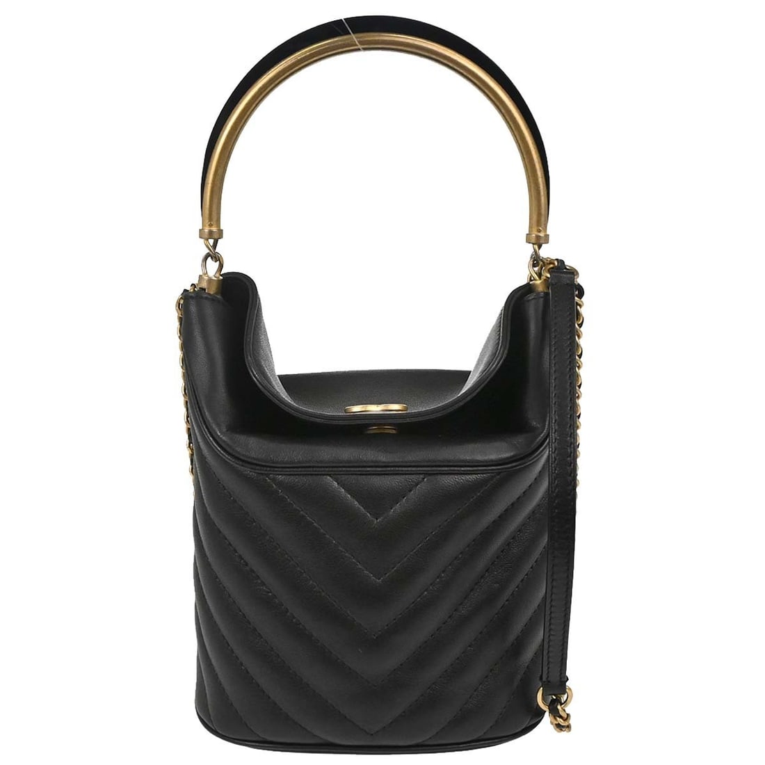Chanel Handle with Chic Bucket Bag Black Leather