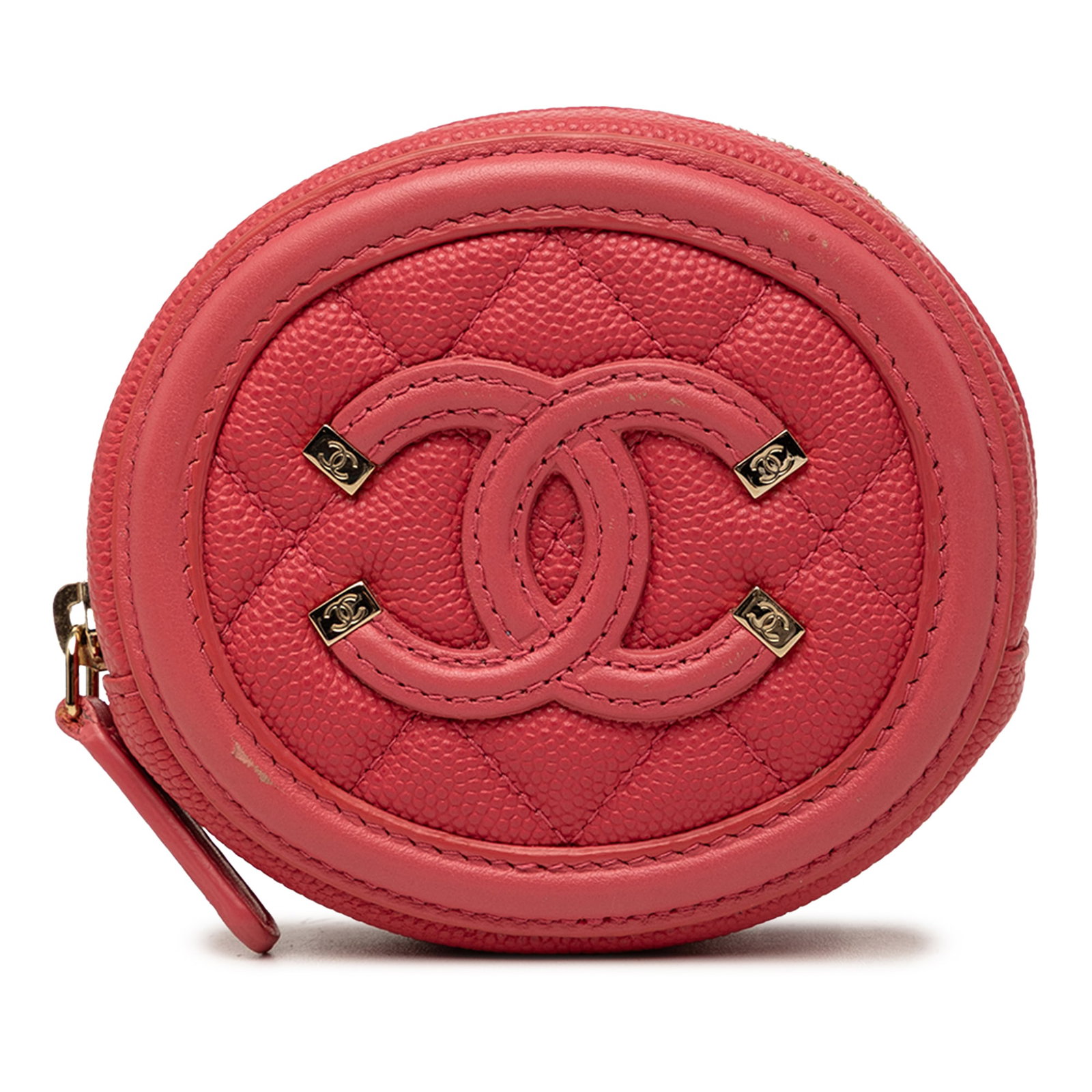Chanel Filigree Caviar Leather Zip Coin Pouch Pink