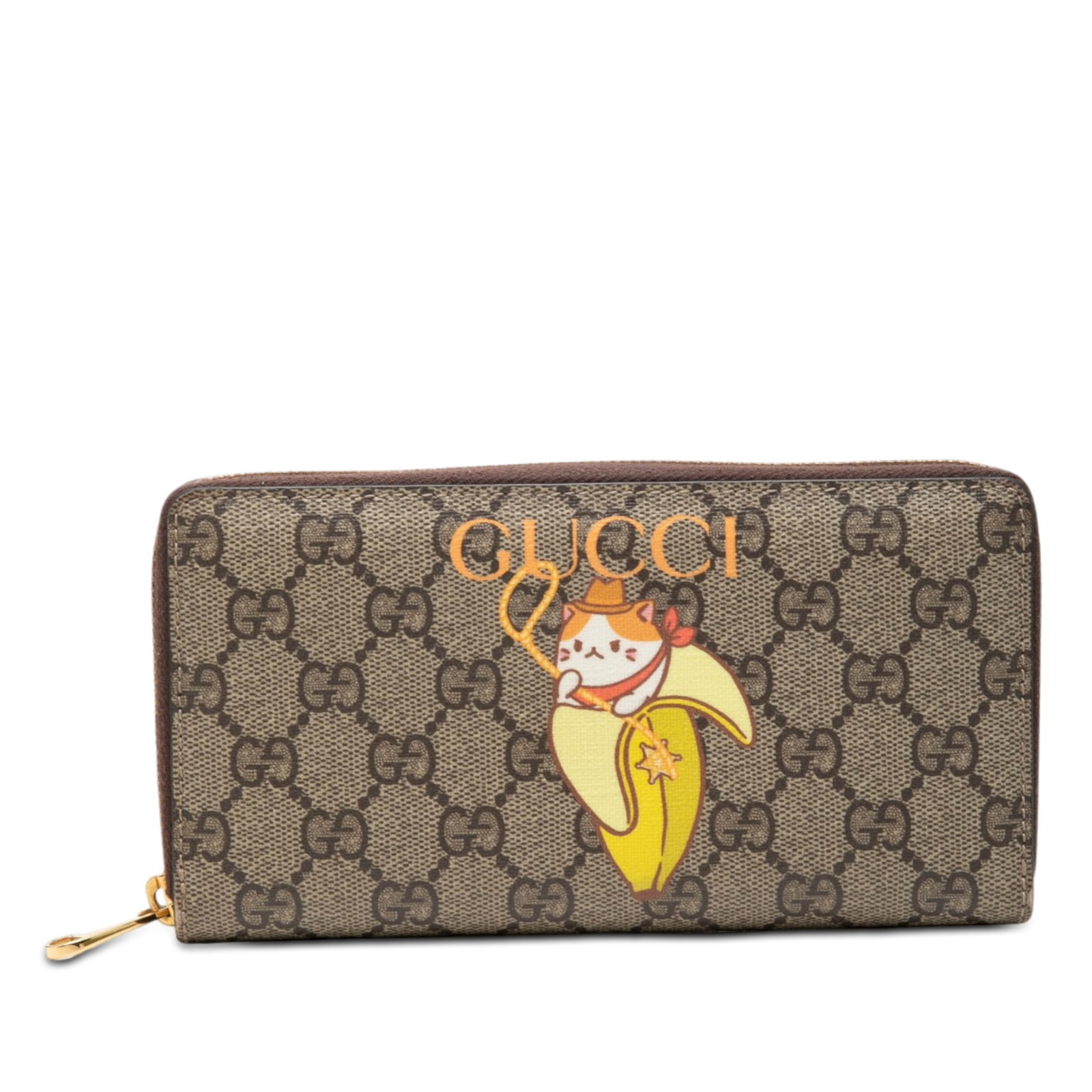 Gucci Bananya GG Supreme Zip Around Long Wallet Beige: Gucci Bananya GG Supreme Zip Around Long Wallet Beige Gucci BNF GG Supreme Bananya zip-around wallet in beige. This long wallet features a coated canvas body, zip-around closure, and an interior with 