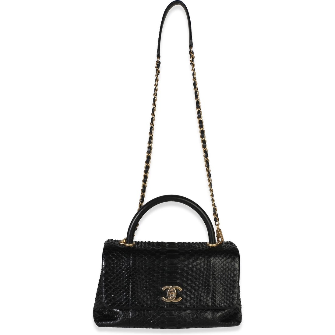 Chanel Medium Coco Top Handle Bag Black Python Leather - 6