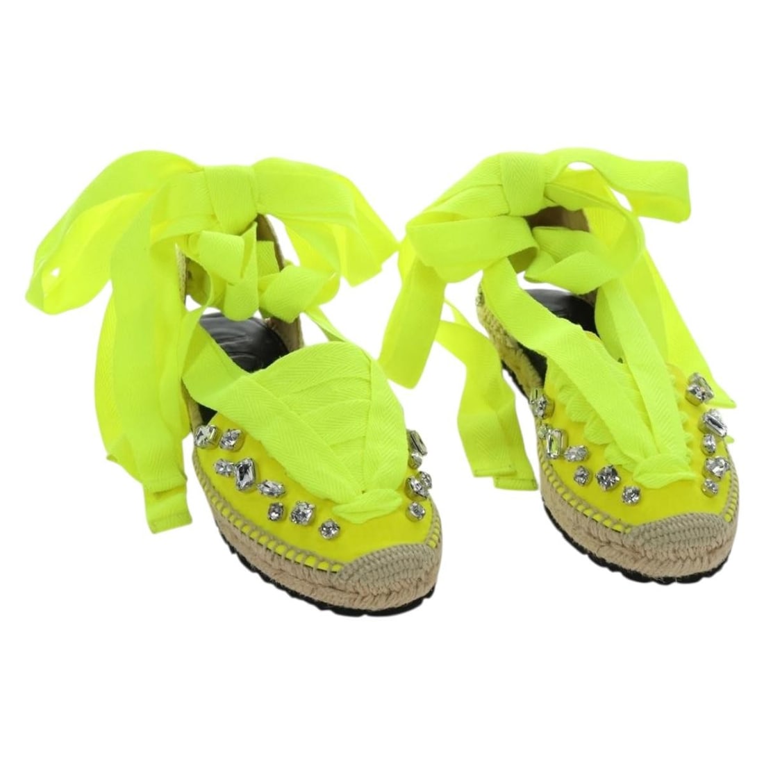 LOEWE Bijou Canvas Sandals Neon Green Womens Size 25cm Spain: LOEWE Bijou Canvas Sandals Neon Green Womens Size 25cm Spain LOEWE Bijou espadrille sandals in neon green canvas, made in Spain. The item is in excellent condition, with no remarkable scratches on