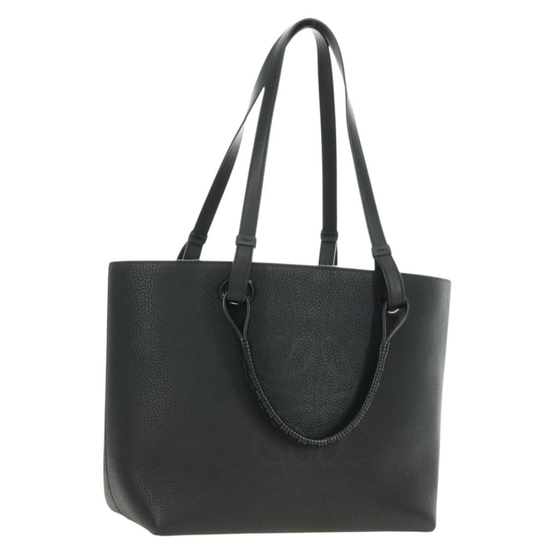 LOEWE black leather tote bag with dust bag: LOEWE black leather tote bag with dust bag Authentic LOEWE tote bag in black leather with a structured everyday silhouette and included dust bag. Made in Spain, this women's bag is described in AB ver