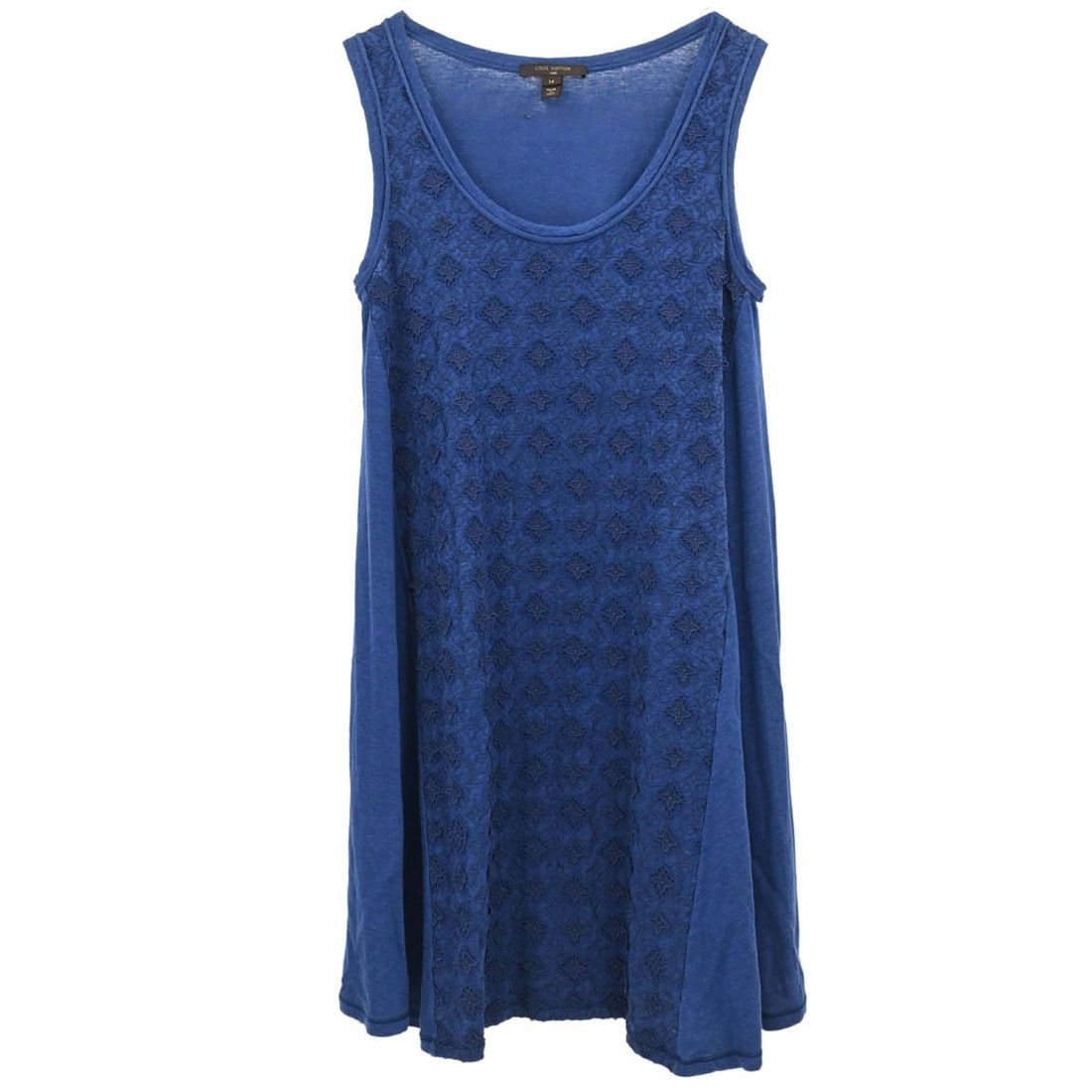 Louis Vuitton Monogram Tank Dress Blue Linen Blend Size M: Louis Vuitton Monogram Tank Dress Blue Linen Blend Size M Vintage Louis Vuitton sleeveless tank dress in blue with monogram styling. Made in Italy, this knee-length dress is crafted from linen with el