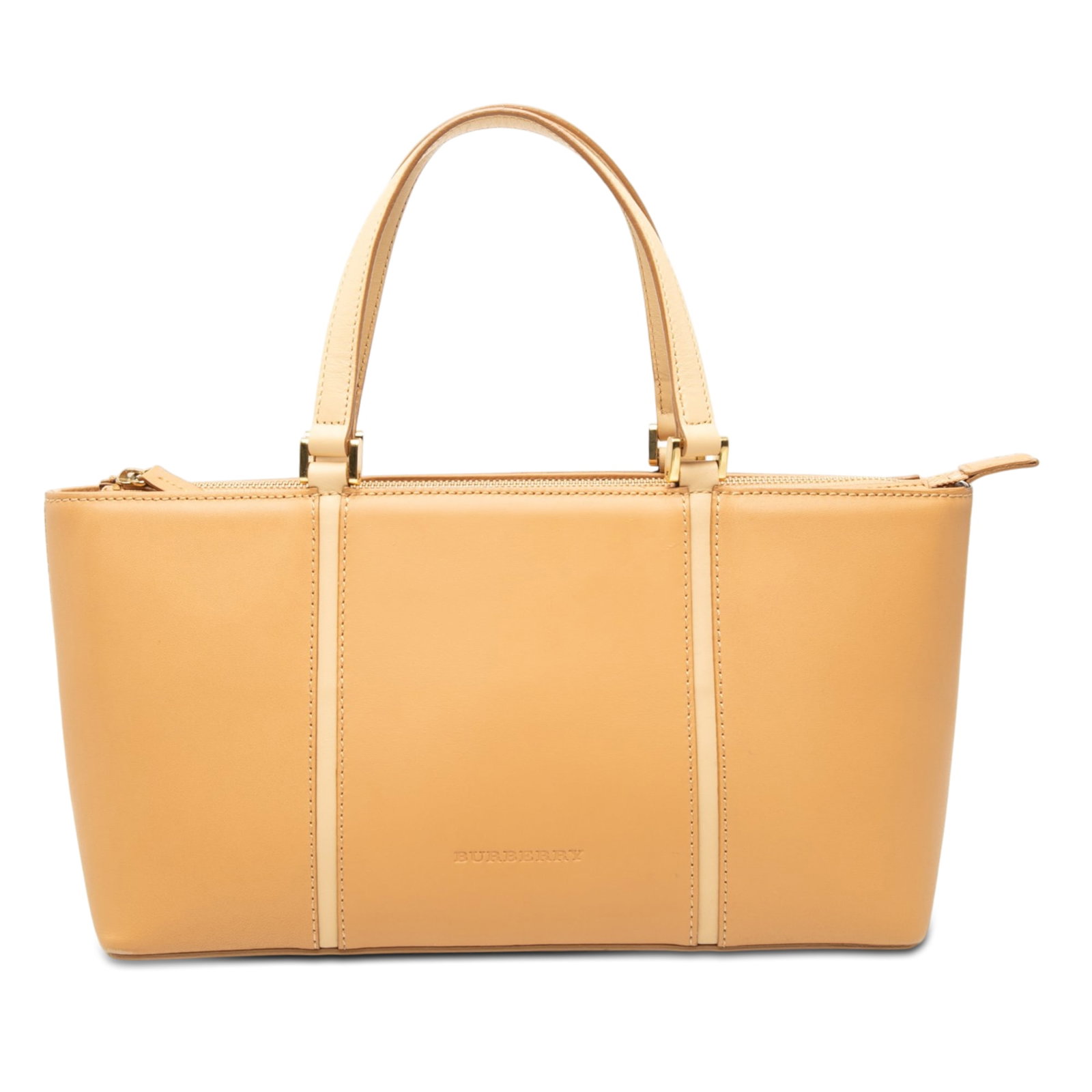 Burberry Leather Tote Bag Brown Zip Top Handbag: Burberry Leather Tote Bag Brown Zip Top Handbag Brown leather tote bag with flat leather handles, a top zip closure, and interior zip and slip pockets. Includes a dust bag. Condition is AB with visibl