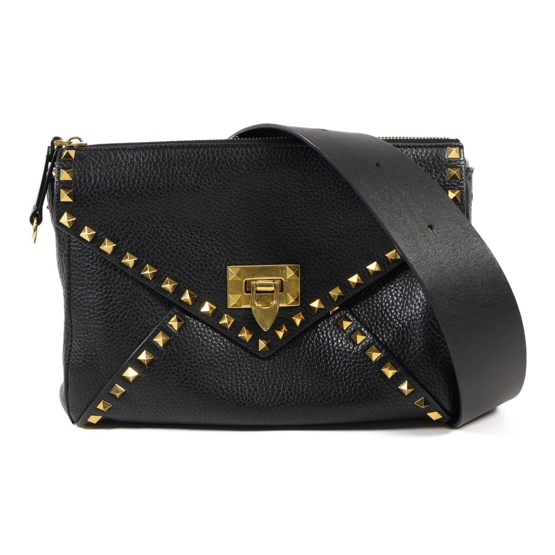 Valentino black calfskin shoulder bag with strap: Valentino black calfskin shoulder bag with strap Valentino women's shoulder bag in black calfskin leather with a black frame color and GHW. The bag features an interior zip pocket and includes a shoul