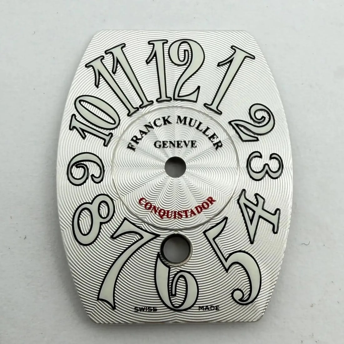 Franck Muller Geneve Conquistador mens silver watch dial 20mm x 25mm: Franck Muller Geneve Conquistador mens silver watch dial 20mm x 25mm Original Franck Muller Geneve Conquistador men's watch dial in silver. This pre-owned, unworn dial is designed for compatibility wi
