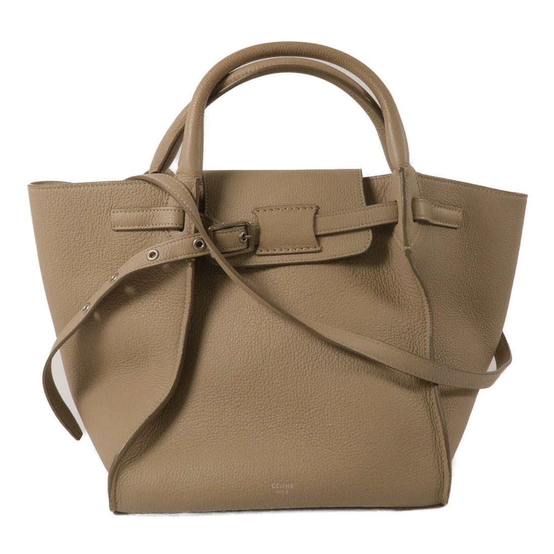 CELINE Big Bag Small gray calfskin 2way shoulder bag SHW: CELINE Big Bag Small gray calfskin 2way shoulder bag SHW Celine Big Bag Small 2-way shoulder bag in gray calfskin leather. This women's bag features a flap design, an interior zip pocket, and includes