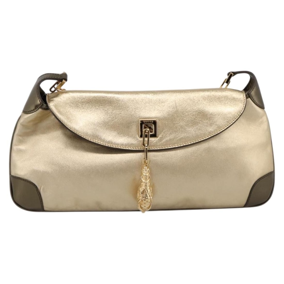 Gucci Tiger Charm leather handbag gold tone 33cm: Gucci Tiger Charm leather handbag gold tone 33cm Gucci Tiger Charm leather bag in good condition with light wear to the exterior and corners, light scratching to the hardware, and an interior in excel