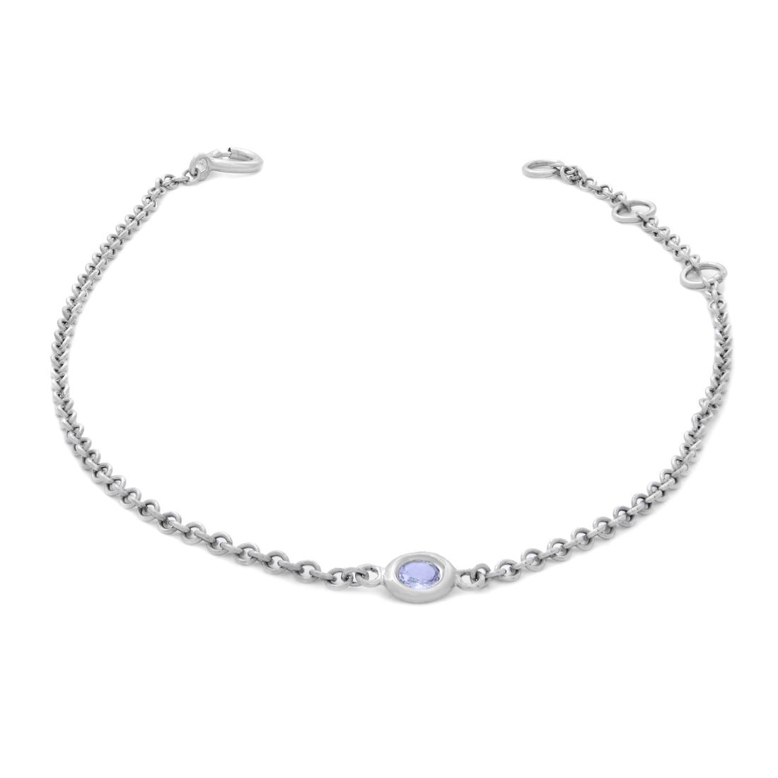 Rachel Koen 14k White Gold Aquamarine Chain Bracelet Adjustable: Rachel Koen 14k White Gold Aquamarine Chain Bracelet Adjustable This exquisite 14k white gold bracelet by Rachel Koen showcases a delicate chain design adorned with a stunning bezel-set round cut natu