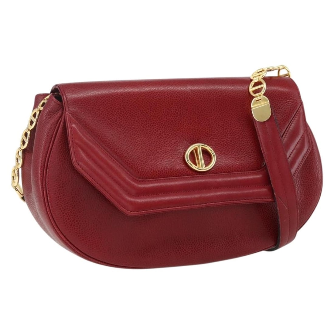 Red Leather Shoulder Bag by Christian Dior with Gold Accents: Red Leather Shoulder Bag by Christian Dior with Gold Accents This Christian Dior shoulder bag features a red leather exterior with gold-tone accents. Designed with a classic silhouette, it offers a ma