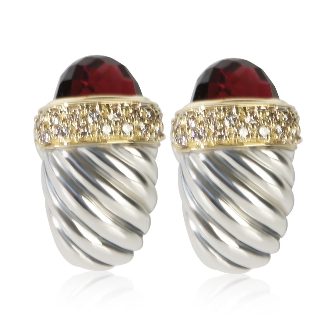 David Yurman Shrimp Earrings in 18k Gold Sterling Silver Garnet Diamond (1 of 4)