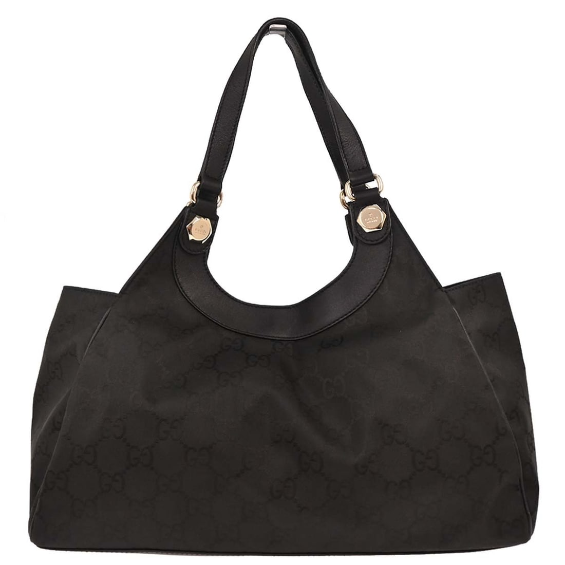 Gucci GG Black Canvas Leather Tote Bag 231820 001998: Gucci GG Black Canvas Leather Tote Bag 231820 001998 A Gucci women's tote handbag in black, made in Italy, with a canvas and leather exterior. It is a large vintage bag with one interior zipper pocket