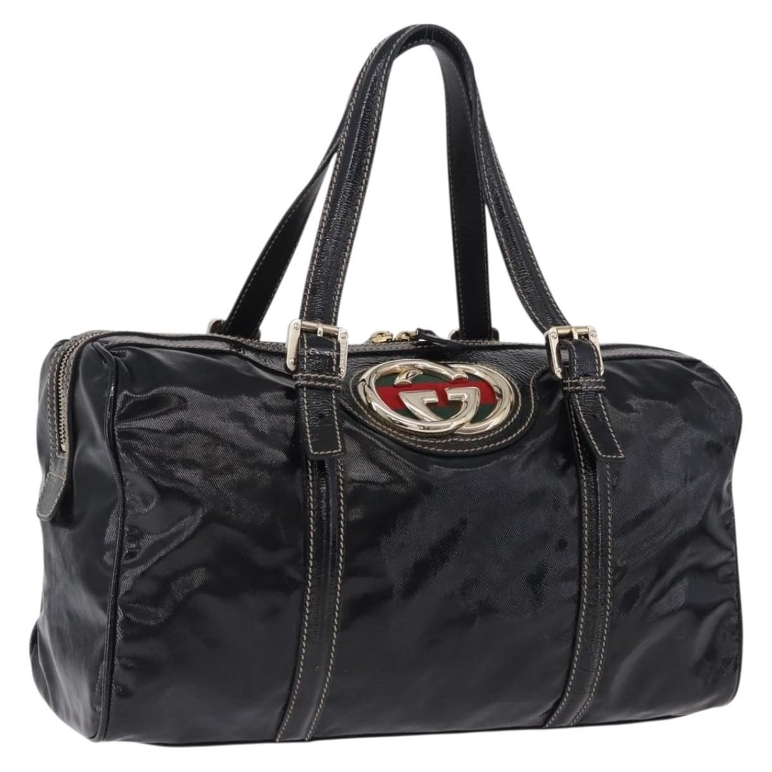 Gucci 170010 patent leather tote bag black Interlocking Web Sherry Line: Gucci 170010 patent leather tote bag black Interlocking Web Sherry Line Gucci Interlocking Web Sherry Line tote bag in black patent leather. This women's bag includes a dust bag and is made in Italy. 