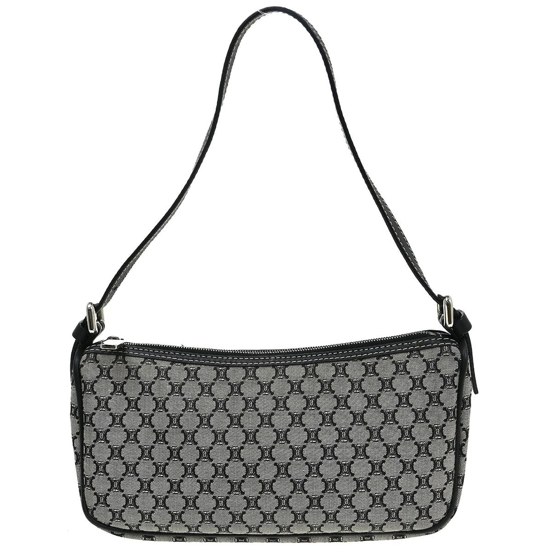 CELINE Macadam Top Handle Bag Gray Black Canvas Leather Italy: CELINE Macadam Top Handle Bag Gray Black Canvas Leather Italy Celine Macadam top handle bag in gray and black, made in Italy. It features a canvas and leather exterior, logo accent, and a medium size 