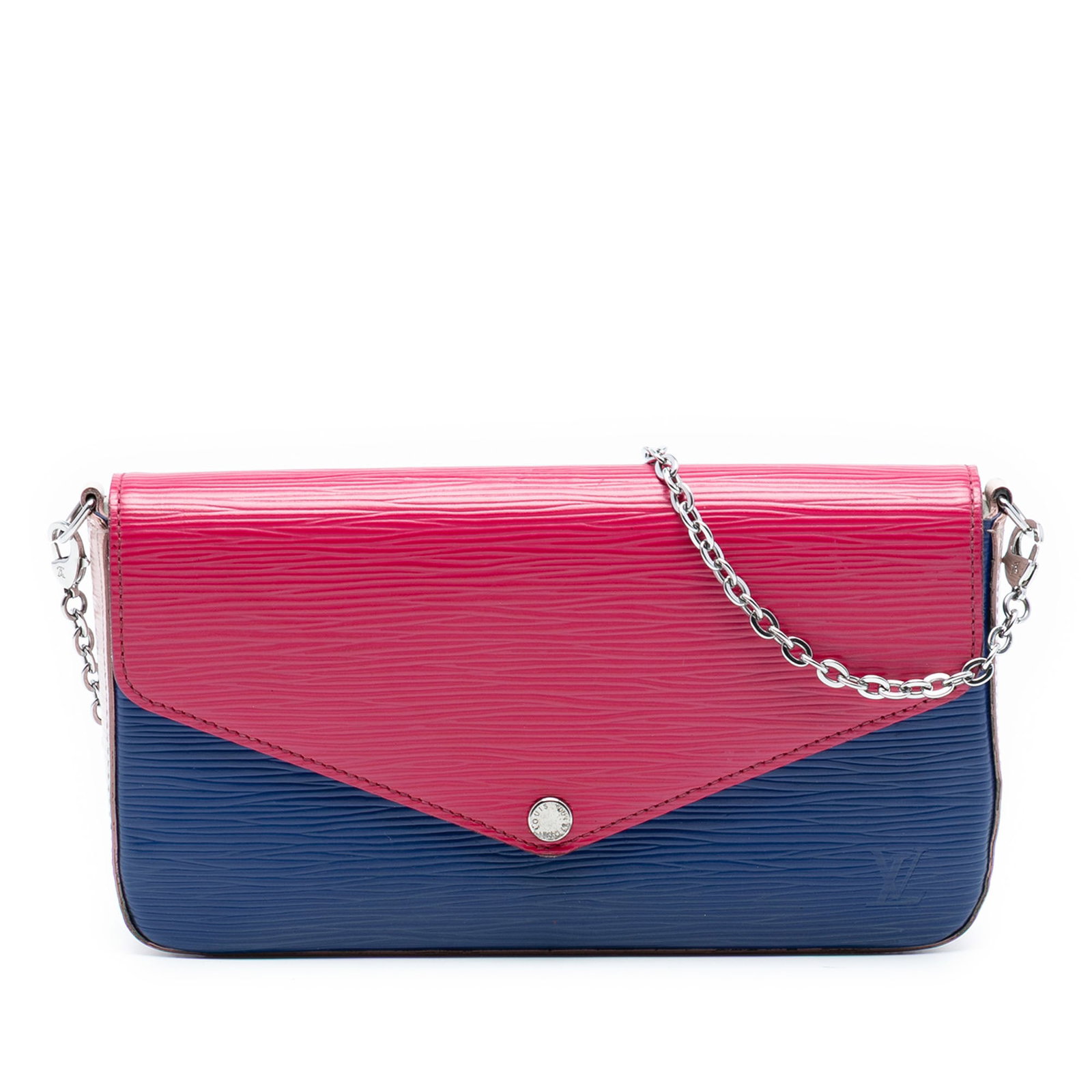 Epi Tricolor Leather Pochette Felicie Bag by Louis Vuitton with Detachable Chain: Epi Tricolor Leather Pochette Felicie Bag by Louis Vuitton with Detachable Chain The Louis Vuitton Epi Tricolor Pochette Felicie features a structured epi leather body in a tricolor design, complement