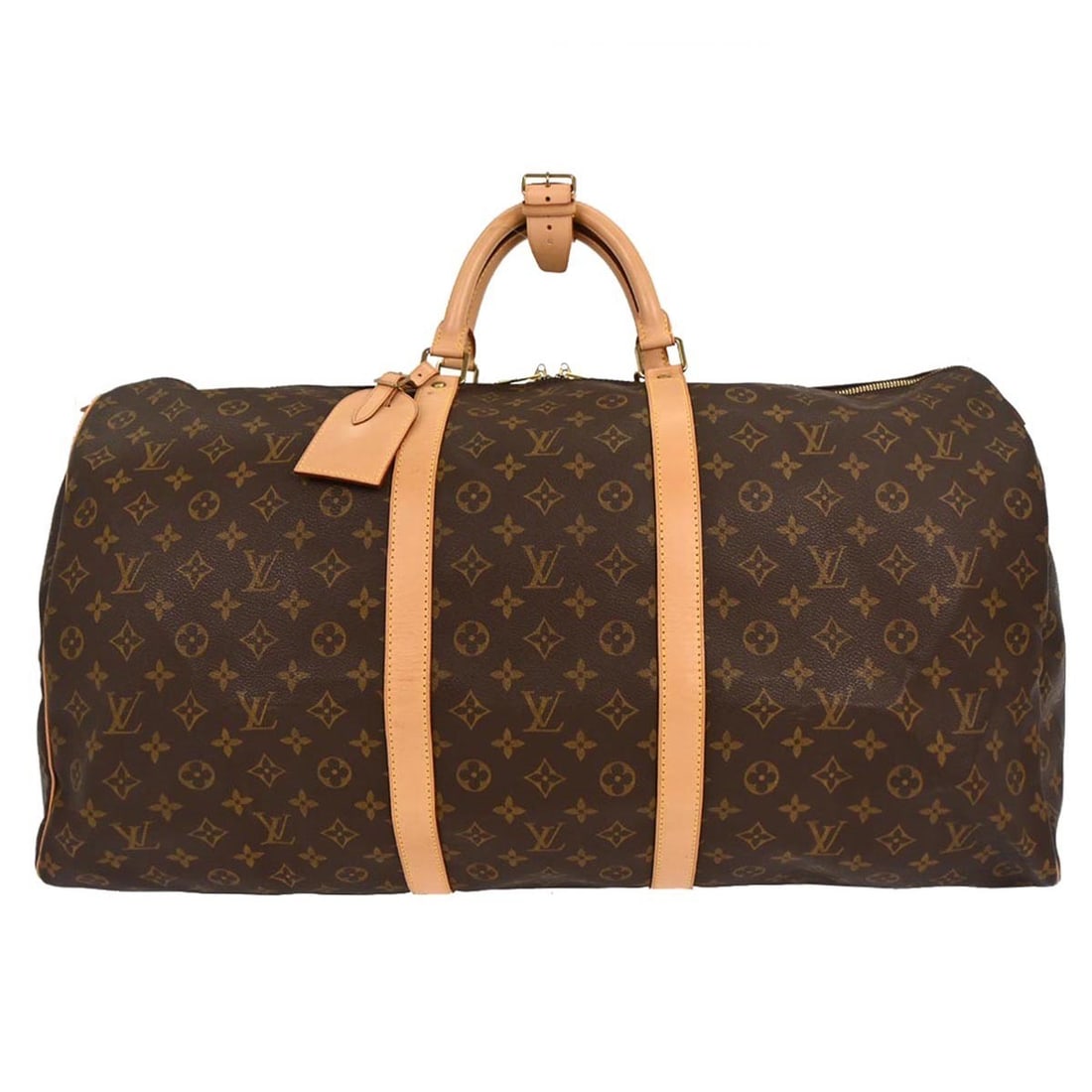 Louis Vuitton Keepall 60 Monogram Canvas Travel Duffle M41422: Louis Vuitton Keepall 60 Monogram Canvas Travel Duffle M41422 Louis Vuitton Keepall 60 duffle bag in Monogram canvas and leather, made in France. It features a zip closure, double handles, and a strap