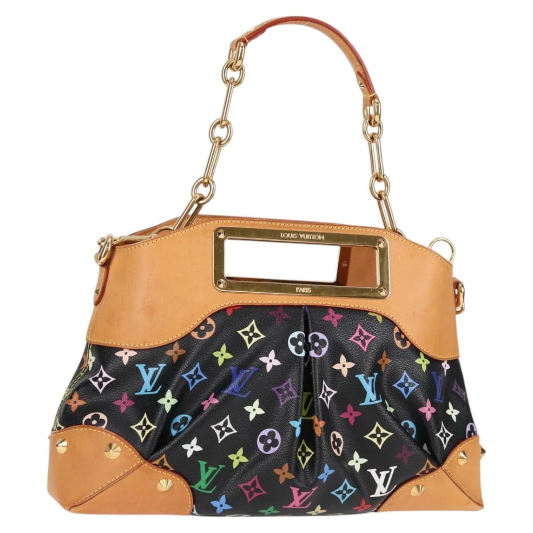 Louis Vuitton Judy MM 2Way Handbag Monogram Multicolor Canvas M40256: Louis Vuitton Judy MM 2Way Handbag Monogram Multicolor Canvas M40256 Louis Vuitton Judy MM 2Way hand bag in Monogram Multicolor Canvas with a black exterior. Made in France, this bag includes a should