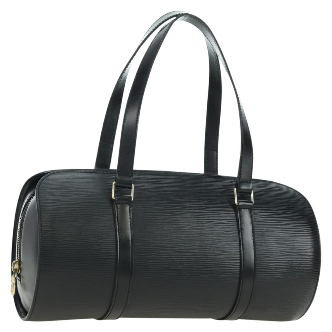Louis Vuitton M52222 Soufflot Epi Leather Handbag Black: Louis Vuitton M52222 Soufflot Epi Leather Handbag Black Louis Vuitton Soufflot handbag in black Epi leather. This women's bag includes a dust bag and is made in France. Condition is rated A, with the 