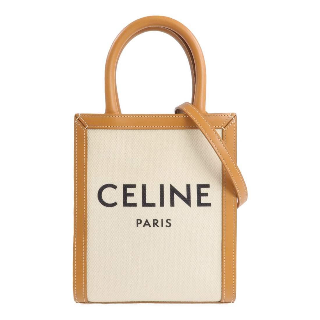 CELINE Mini Cabas Vertical 2way Shoulder Bag White Canvas Calfskin GHW: CELINE Mini Cabas Vertical 2way Shoulder Bag White Canvas Calfskin GHW CELINE Mini Cabas Vertical 2-way shoulder bag in canvas and calfskin (cowhide), presented in white with brown and beige/brown acc
