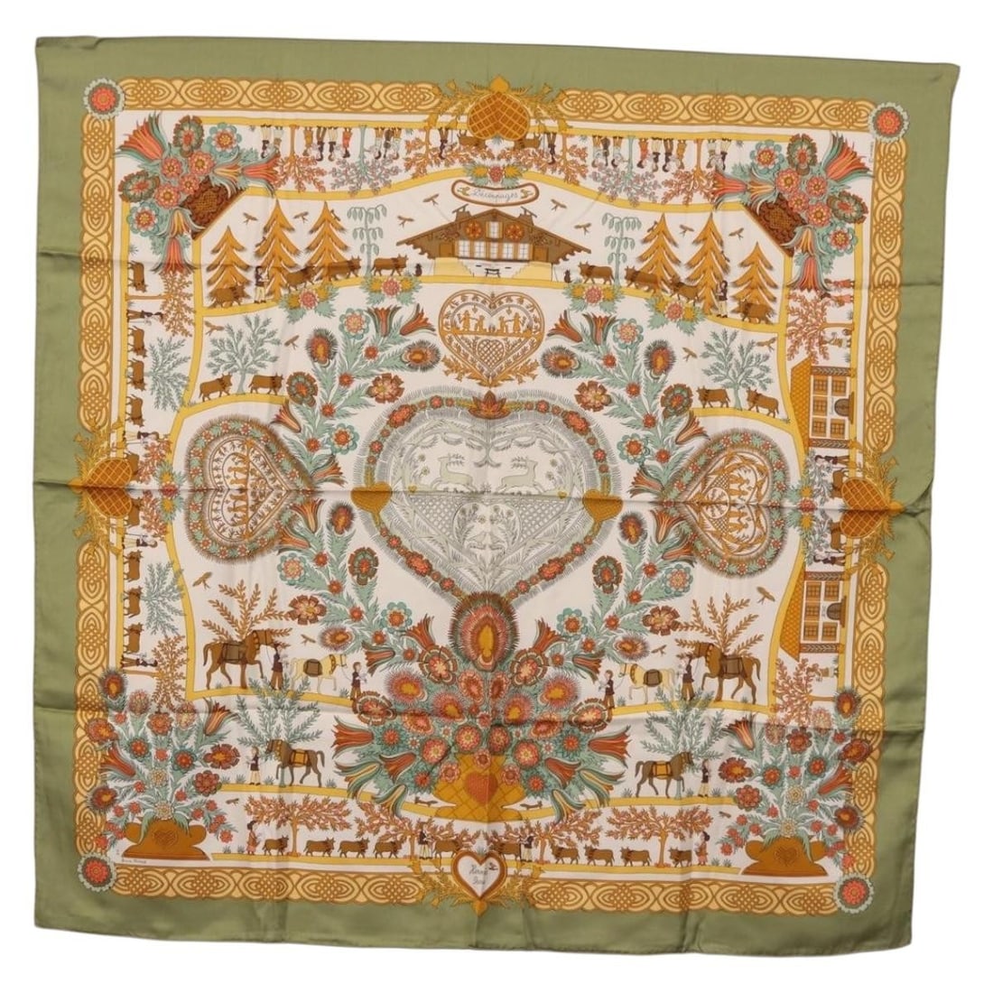 Hermes Decoupages Carre 90 Silk Scarf Lime Green France (1 of 13)